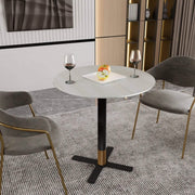 Vail Collection Dining Table Black/Gold X Base With Round MDF Wood/Sintered Stone Top 36 Inches Light Wood Brown Wood Dining Table Leisuremod