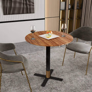 Vail Collection Dining Table Black/Gold X Base With Round MDF Wood/Sintered Stone Top 36 Inches Black Wood Dining Table Leisuremod