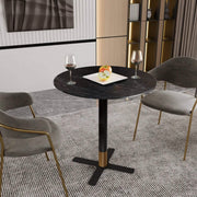 Vail Collection Dining Table Black/Gold X Base With Round MDF Wood/Sintered Stone Top 36 Inches Black Wood Dining Table Leisuremod