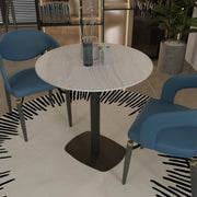 Vail Collection Dining Table Black Rectangle Base With 27"/36" Round Dark Brown MDF Wood/Sintered Stone Top 36 Inches Light Wood Brown Wood Dining Table Leisuremod