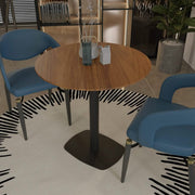 Vail Collection Dining Table Black Rectangle Base With 27"/36" Round Dark Brown MDF Wood/Sintered Stone Top 36 Inches Cognac Brown Wood Dining Table Leisuremod