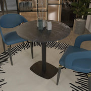 Vail Collection Dining Table Black Rectangle Base With 27"/36" Round Dark Brown MDF Wood/Sintered Stone Top 36 Inches Black Wood Dining Table Leisuremod