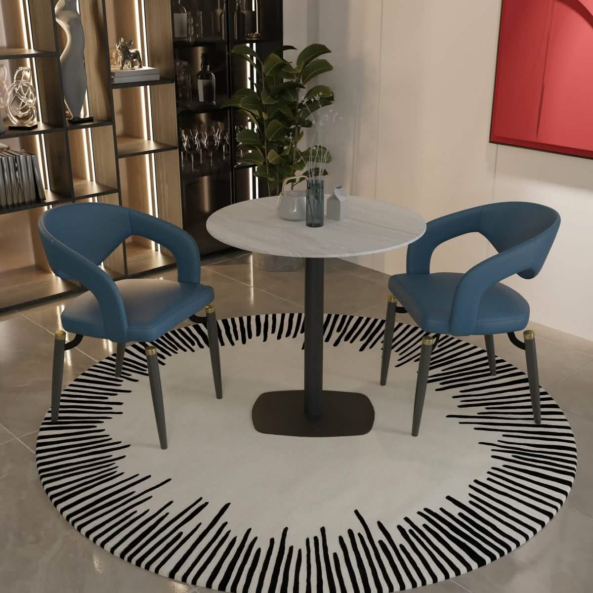 Vail Collection Dining Table Black Rectangle Base With 27"/36" Round Dark Brown MDF Wood/Sintered Stone Top 27 Inches Light Wood Brown Wood Dining Table Leisuremod
