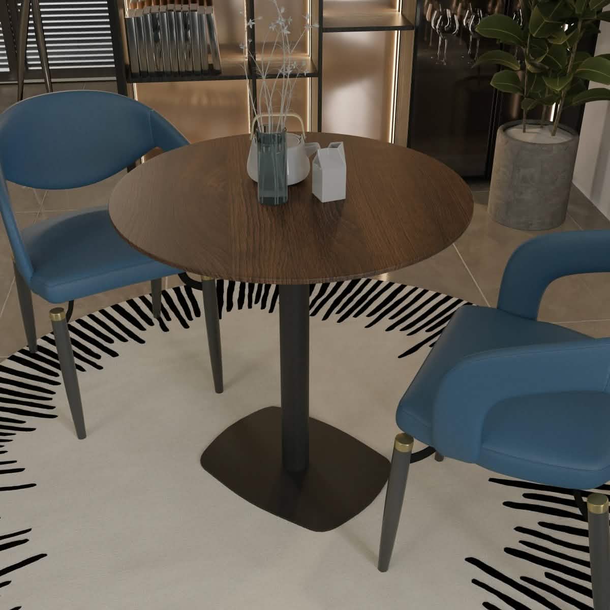 Vail Collection Dining Table Black Rectangle Base With 27"/36" Round Dark Brown MDF Wood/Sintered Stone Top 27 Inches Dark Brown Wood Dining Table Leisuremod
