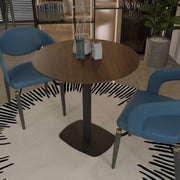 Vail Collection Dining Table Black Rectangle Base With 27"/36" Round Dark Brown MDF Wood/Sintered Stone Top 27 Inches Dark Brown Wood Dining Table Leisuremod