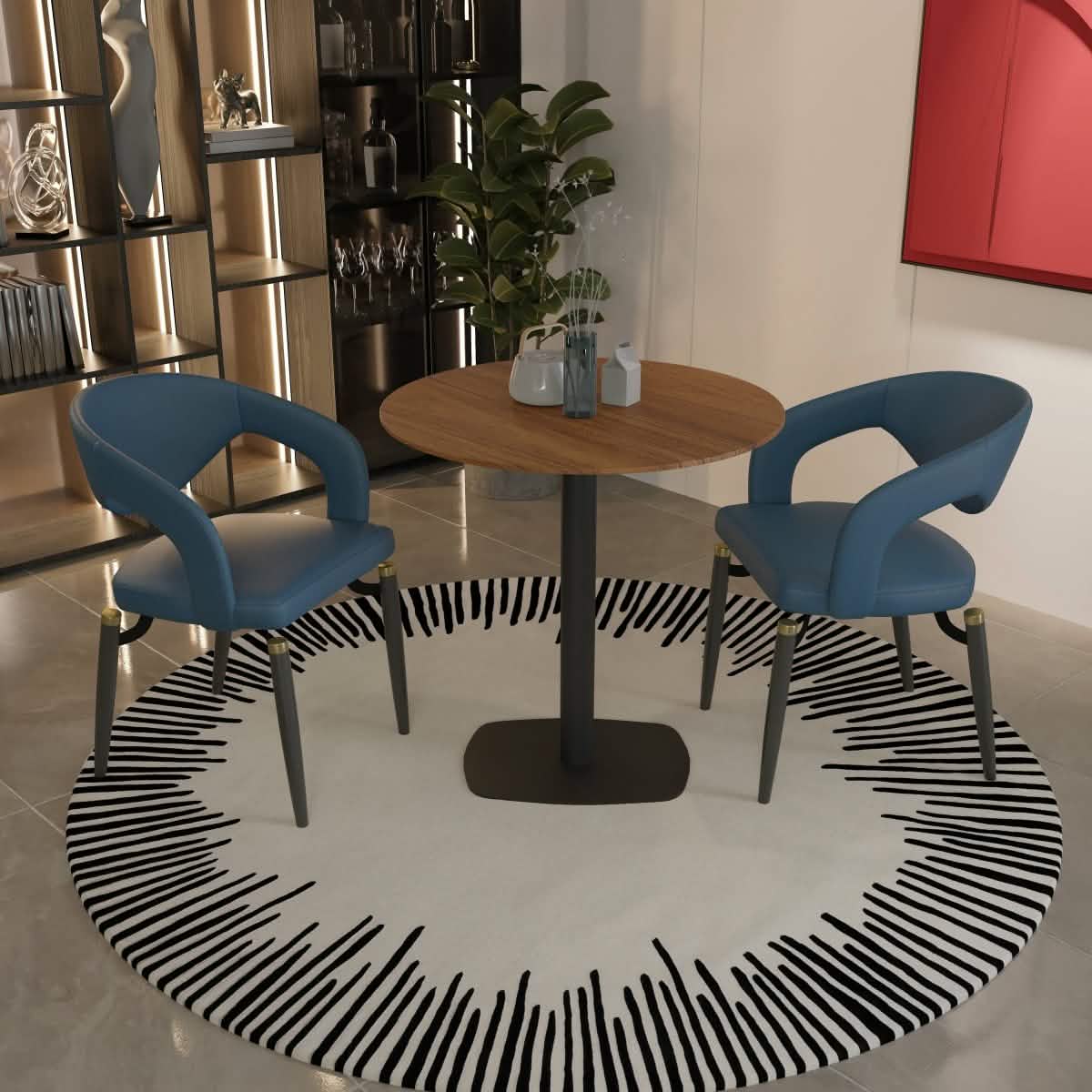 Vail Collection Dining Table Black Rectangle Base With 27"/36" Round Dark Brown MDF Wood/Sintered Stone Top 27 Inches Cognac Brown Wood Dining Table Leisuremod