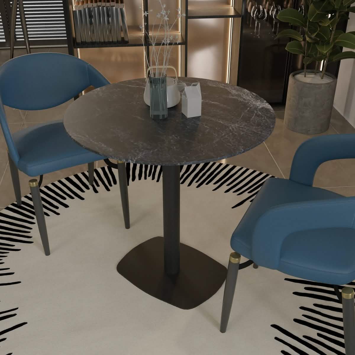 Vail Collection Dining Table Black Rectangle Base With 27"/36" Round Dark Brown MDF Wood/Sintered Stone Top 27 Inches Black Wood Dining Table Leisuremod
