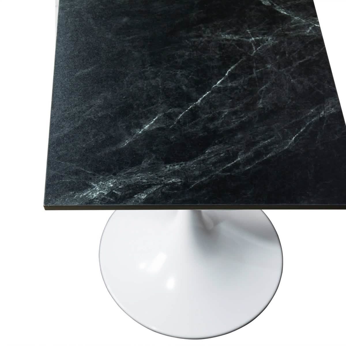 Verve Collection 24"Square Dining Table, Black/White/Brushed Gold Base with MDF Top 27 Inch White Black Wood Dining Table Leisuremod