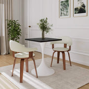 Verve Collection 24"Square Dining Table, Black/White/Brushed Gold Base with MDF Top 27 Inch White Black Wood Dining Table Leisuremod