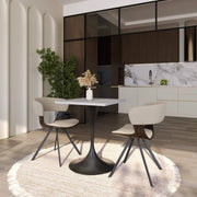 Verve Collection 24"Square Dining Table, Black/White/Brushed Gold Base with MDF Top 27 Inch Black Light Natural Wood Dining Table Leisuremod