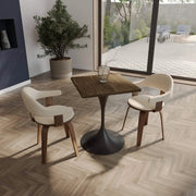 Verve Collection 24"Square Dining Table, Black/White/Brushed Gold Base with MDF Top 27 Inch Black Dark Maple Wood Dining Table Leisuremod
