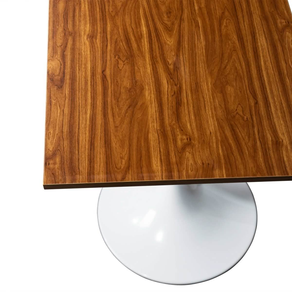 Verve Collection 24"Square Dining Table, Black/White/Brushed Gold Base with MDF Top 27 Inch White Cognac Brown Wood Dining Table Leisuremod