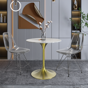 Verve Round Dining Table with MDF/Sintered Stone/Resin Tabletop in Gold Stainless Steel Pedestal Base Sintered Stone 27 Inch White Dining Table Leisuremod