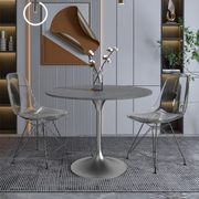 Verve Round Dining Table with MDF/Sintered Stone/Resin Tabletop in Silver Stainless Steel Pedestal Base Sintered Stone 36 Inch Grey Dining Table Leisuremod