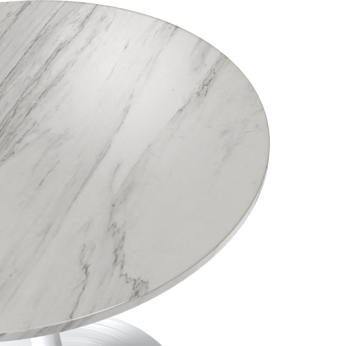 Verve Round Dining Table with MDF/Sintered Stone/Resin Tabletop in White Stainless Steel Pedestal Base Sintered Stone 27 Inch White Dining Table Leisuremod