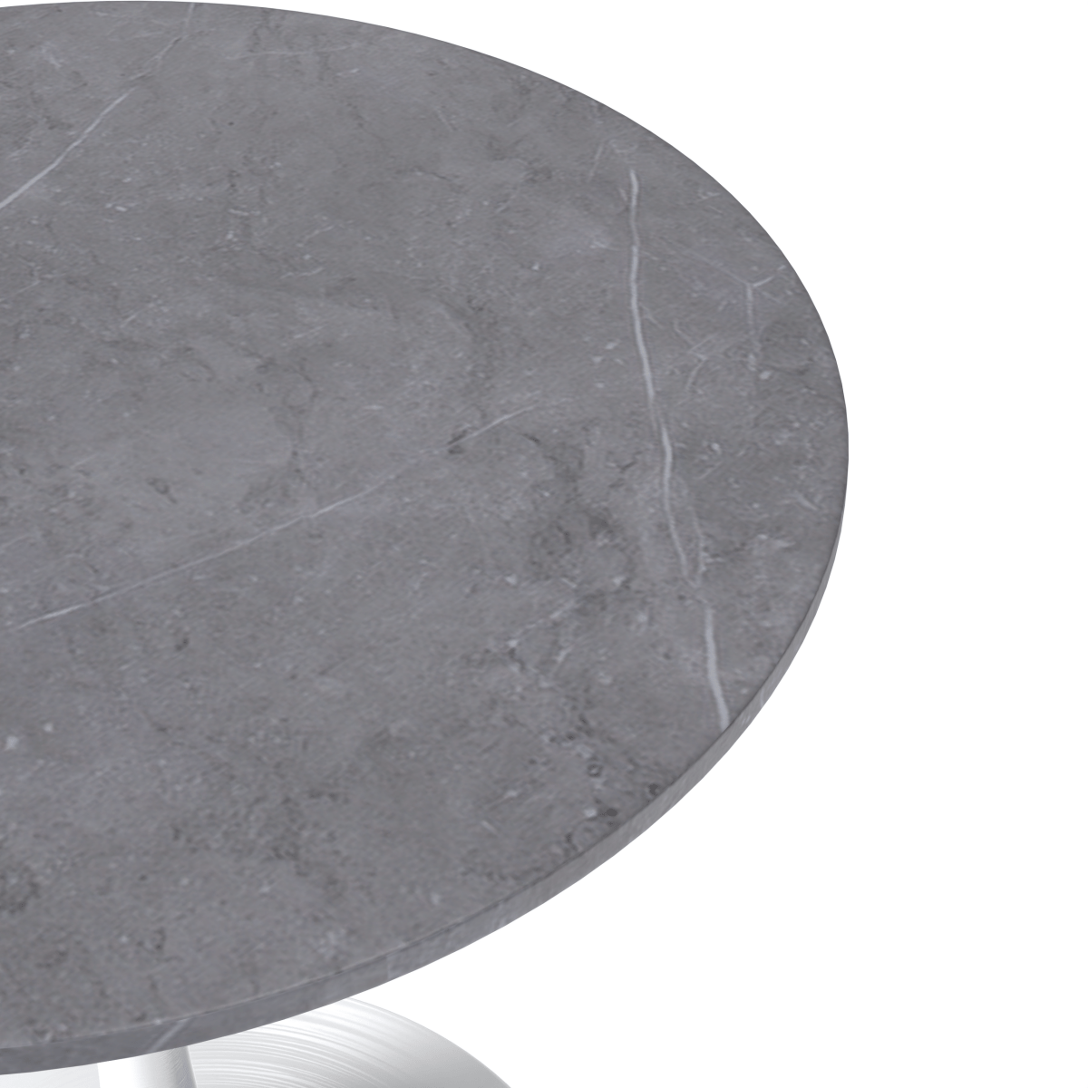 Verve Round Dining Table with MDF/Sintered Stone/Resin Tabletop in White Stainless Steel Pedestal Base Sintered Stone 27 Inch Grey Dining Table Leisuremod