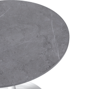 Verve Round Dining Table with MDF/Sintered Stone/Resin Tabletop in White Stainless Steel Pedestal Base Sintered Stone 27 Inch Grey Dining Table Leisuremod