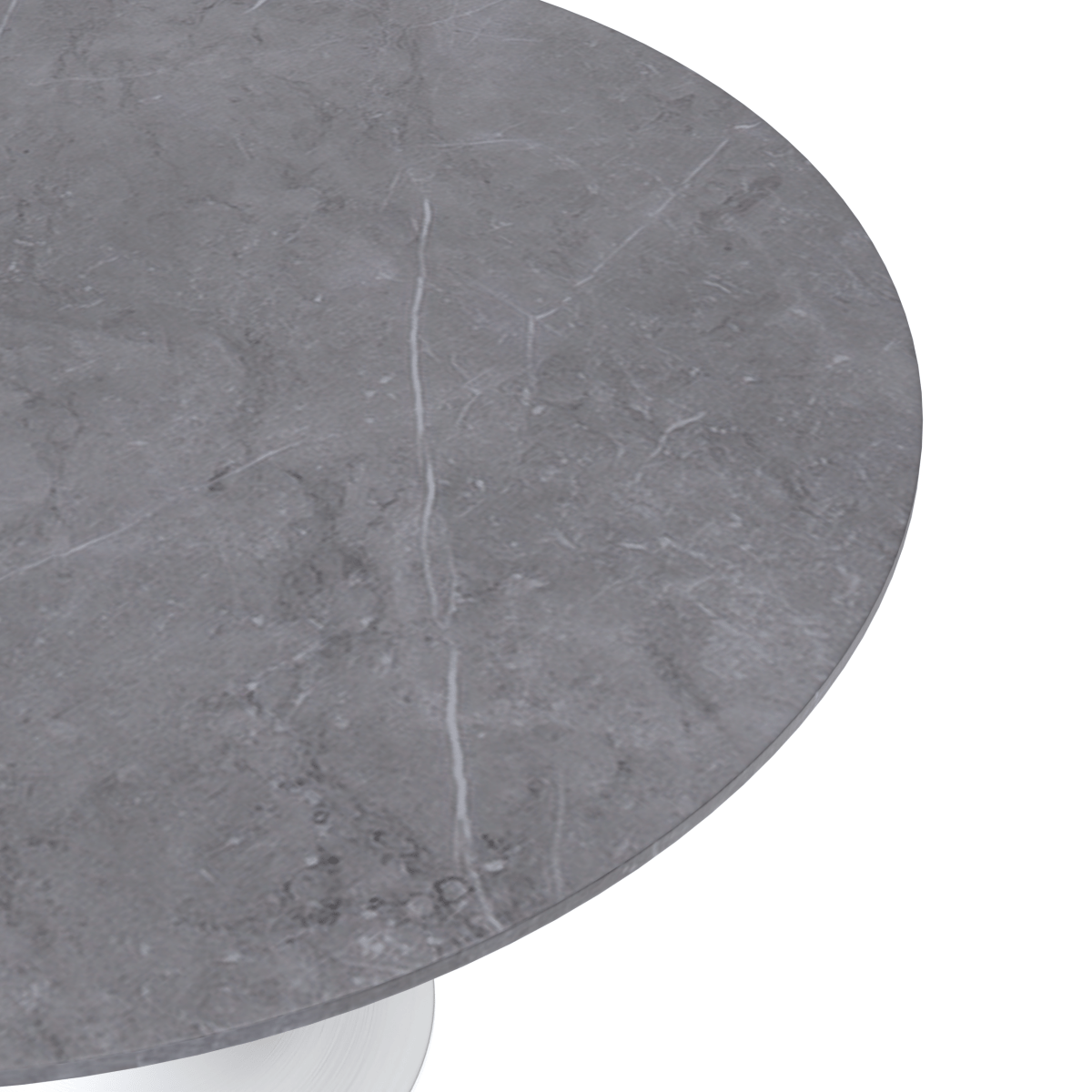 Verve Round Dining Table with MDF/Sintered Stone/Resin Tabletop in White Stainless Steel Pedestal Base Sintered Stone 48 Inch Grey Dining Table Leisuremod