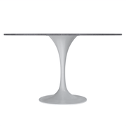Verve Round Dining Table with MDF/Sintered Stone/Resin Tabletop in White Stainless Steel Pedestal Base Sintered Stone 48 Inch Black Dining Table Leisuremod