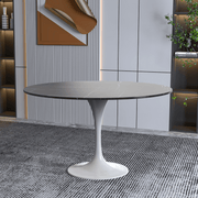 Verve Round Dining Table with MDF/Sintered Stone/Resin Tabletop in White Stainless Steel Pedestal Base Sintered Stone 48 Inch Black Dining Table Leisuremod