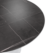 Verve Round Dining Table with MDF/Sintered Stone/Resin Tabletop in White Stainless Steel Pedestal Base Sintered Stone 48 Inch Black Dining Table Leisuremod