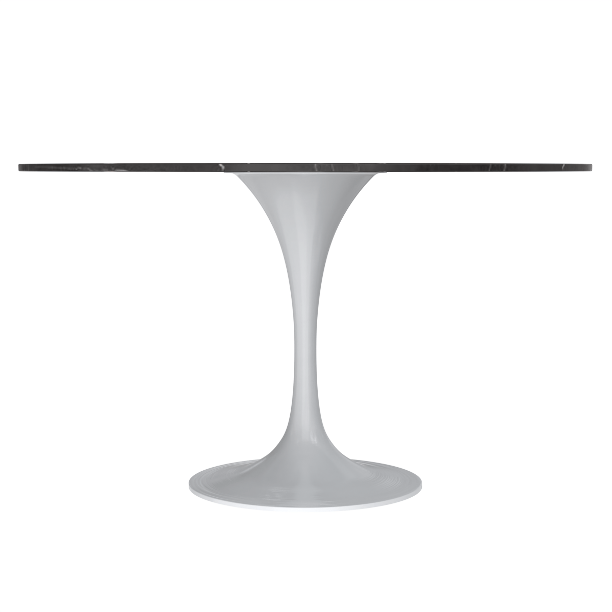 Verve Round Dining Table with MDF/Sintered Stone/Resin Tabletop in White Stainless Steel Pedestal Base Sintered Stone 48 Inch Black Dining Table Leisuremod