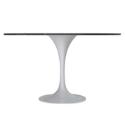 Verve Round Dining Table with MDF/Sintered Stone/Resin Tabletop in White Stainless Steel Pedestal Base Sintered Stone 48 Inch Black Dining Table Leisuremod