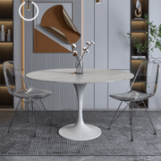 Verve Round Dining Table with MDF/Sintered Stone/Resin Tabletop in White Stainless Steel Pedestal Base Sintered Stone 48 Inch White Dining Table Leisuremod