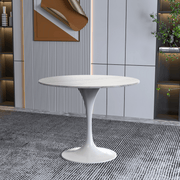 Verve Round Dining Table with MDF/Sintered Stone/Resin Tabletop in White Stainless Steel Pedestal Base Sintered Stone 36 Inch White Dining Table Leisuremod