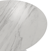 Verve Round Dining Table with MDF/Sintered Stone/Resin Tabletop in White Stainless Steel Pedestal Base Sintered Stone 36 Inch White Dining Table Leisuremod