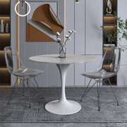 Verve Round Dining Table with MDF/Sintered Stone/Resin Tabletop in White Stainless Steel Pedestal Base Sintered Stone 36 Inch White Dining Table Leisuremod