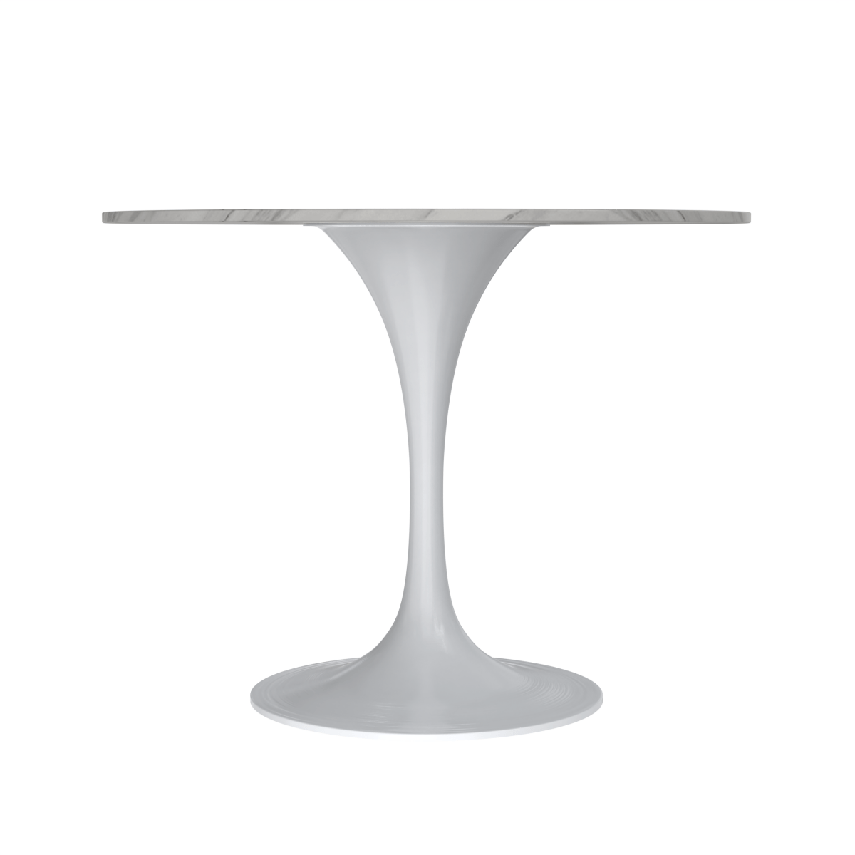 Verve Round Dining Table with MDF/Sintered Stone/Resin Tabletop in White Stainless Steel Pedestal Base Sintered Stone 36 Inch White Dining Table Leisuremod