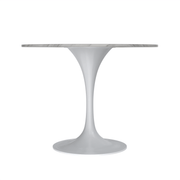 Verve Round Dining Table with MDF/Sintered Stone/Resin Tabletop in White Stainless Steel Pedestal Base Sintered Stone 36 Inch White Dining Table Leisuremod