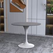 Verve Round Dining Table with MDF/Sintered Stone/Resin Tabletop in White Stainless Steel Pedestal Base Sintered Stone 36 Inch Grey Dining Table Leisuremod