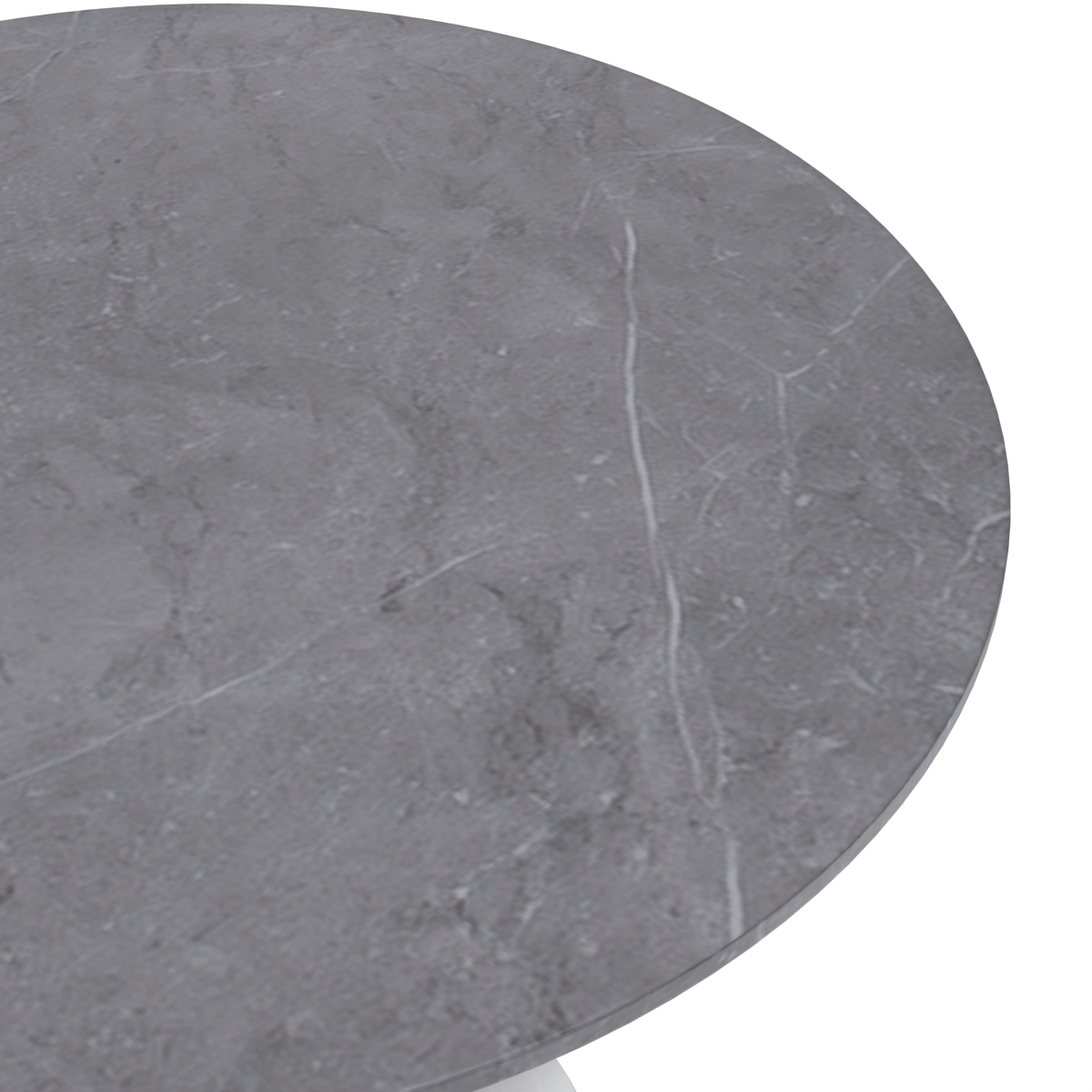 Verve Round Dining Table with MDF/Sintered Stone/Resin Tabletop in White Stainless Steel Pedestal Base Sintered Stone 36 Inch Grey Dining Table Leisuremod