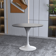 Verve Round Dining Table with MDF/Sintered Stone/Resin Tabletop in White Stainless Steel Pedestal Base Sintered Stone 36 Inch Black Dining Table Leisuremod