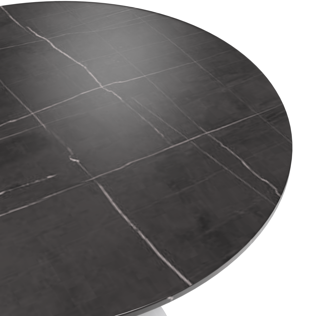 Verve Round Dining Table with MDF/Sintered Stone/Resin Tabletop in White Stainless Steel Pedestal Base Sintered Stone 36 Inch Black Dining Table Leisuremod