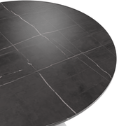Verve Round Dining Table with MDF/Sintered Stone/Resin Tabletop in White Stainless Steel Pedestal Base Sintered Stone 36 Inch Black Dining Table Leisuremod