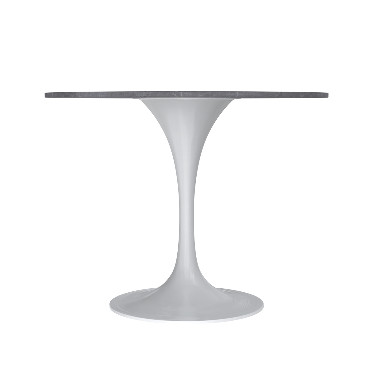 Verve Round Dining Table with MDF/Sintered Stone/Resin Tabletop in White Stainless Steel Pedestal Base Sintered Stone 36 Inch Grey Dining Table Leisuremod
