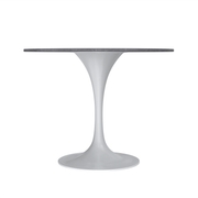 Verve Round Dining Table with MDF/Sintered Stone/Resin Tabletop in White Stainless Steel Pedestal Base Sintered Stone 36 Inch Grey Dining Table Leisuremod