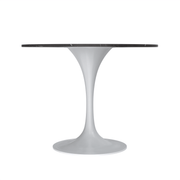 Verve Round Dining Table with MDF/Sintered Stone/Resin Tabletop in White Stainless Steel Pedestal Base Sintered Stone 36 Inch Black Dining Table Leisuremod