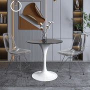 Verve Round Dining Table with MDF/Sintered Stone/Resin Tabletop in White Stainless Steel Pedestal Base Sintered Stone 27 Inch Black Dining Table Leisuremod