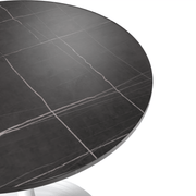 Verve Round Dining Table with MDF/Sintered Stone/Resin Tabletop in White Stainless Steel Pedestal Base Sintered Stone 27 Inch Black Dining Table Leisuremod