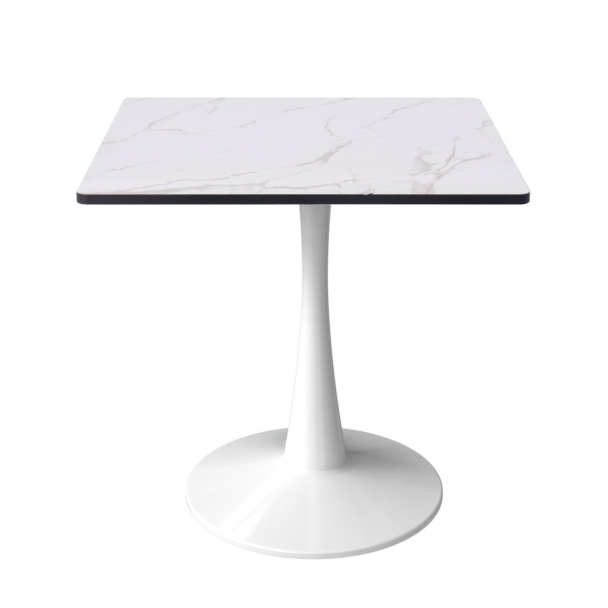 Bristol Square Dining Table with Marble White MDF Top and Steel Pedestal Base 27" Wide White Dining Table LeisureMod