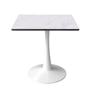 Bristol Square Dining Table with Marble White MDF Top and Steel Pedestal Base 27" Wide White Dining Table LeisureMod