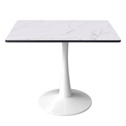 Bristol Square Dining Table with Marble White MDF Top and Steel Pedestal Base 35" Wide White Dining Table LeisureMod