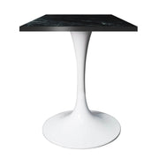 Verve Collection 24"Square Dining Table, Black/White/Brushed Gold Base with MDF Top 27 Inch White Black Wood Dining Table Leisuremod