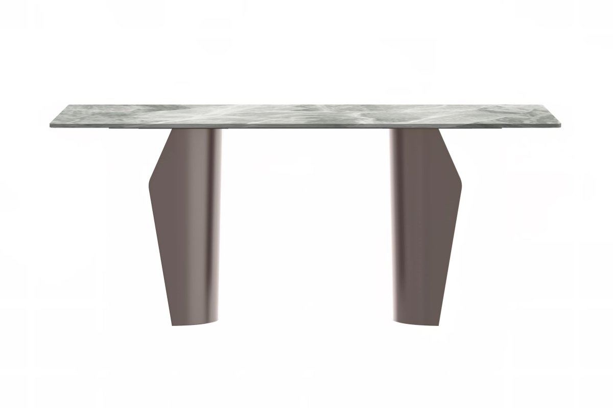 Zelan Dining Table with Rectangular Glass/Sintered Stone Tabletop and Steel Legs Sintered Stone 62 Inches Wide Deep Grey Dining Table Leisuremod