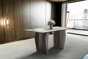 Zelan Dining Table with Rectangular Glass/Sintered Stone Tabletop and Steel Legs Sintered Stone 62 Inches Wide Deep Grey Dining Table Leisuremod