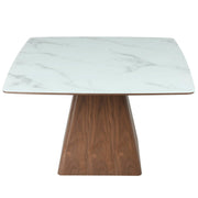 Zephyr 47" Square Dining Table with Sintered Stone/Ash Wood Tabletop and Iron Base Sintered Stone Top - White Dining Table Leisuremod